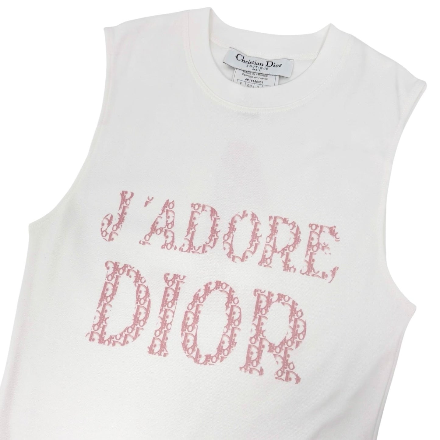 Christian Dior Vintage 2004 J'ADORE Logo Trotter Tank Top #36 White Pink