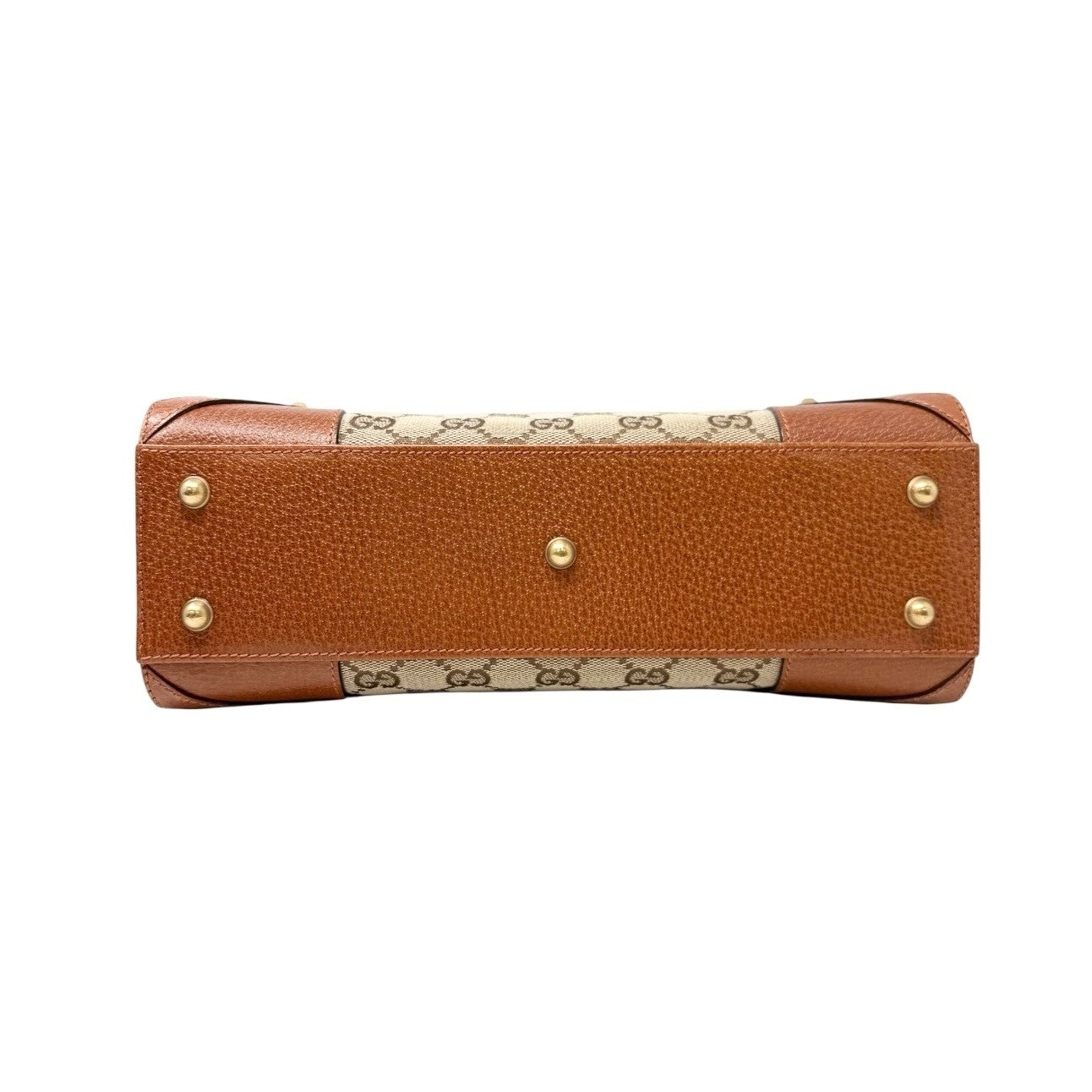 GUCCI Vintage GG Canvas Monogram Tote Bag Nailhead Orange Brown Studs Leather