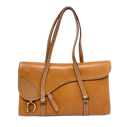 Christian Dior Vintage 2003 Saddle Shoulder Bag D Charm Brown Leather 902827