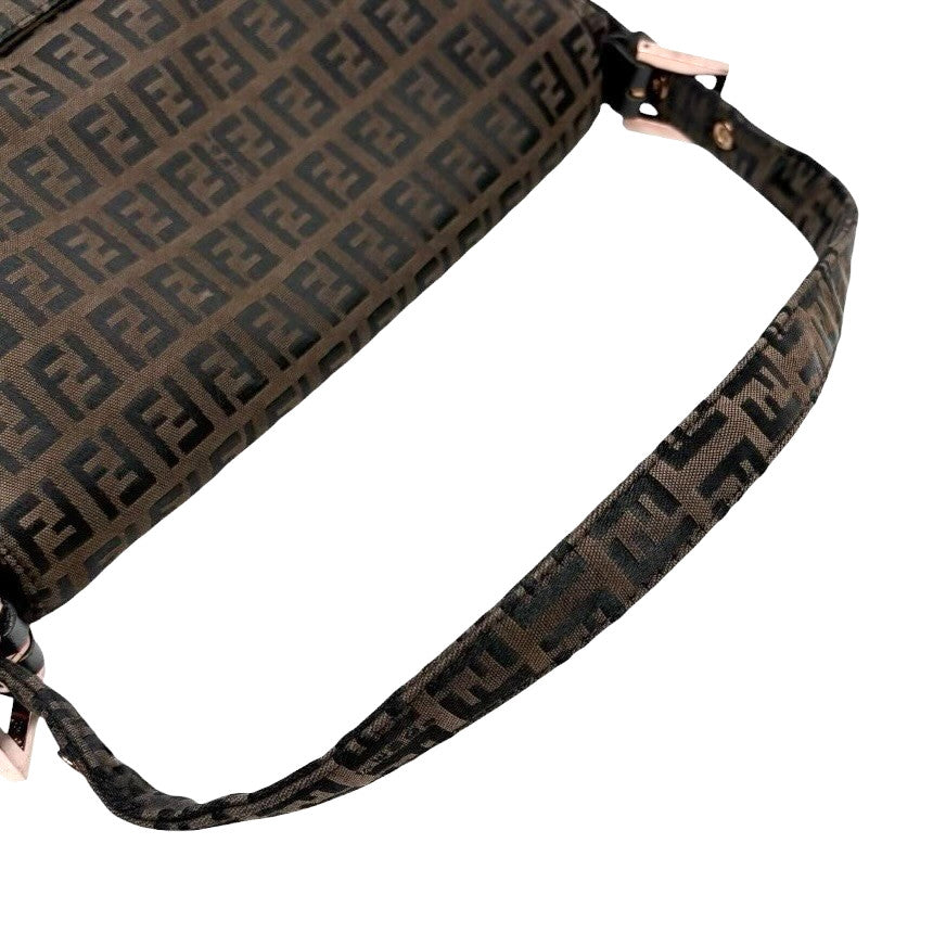 FENDI Vintage FF Logo Zucchino Mamma Baguette Shoulder Bag Brown 901885