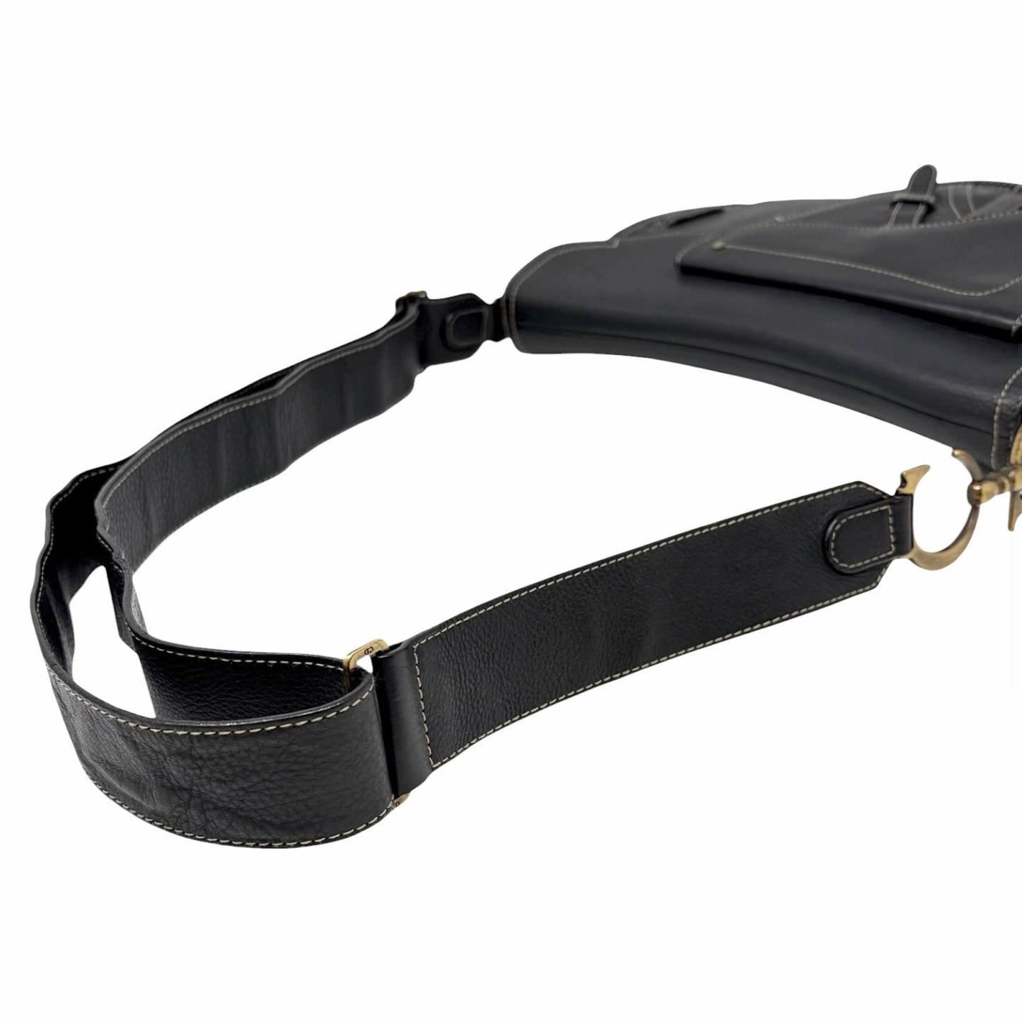 Christian Dior Vintage 2002 Double Saddle Leather Shoulder Bag Black Stitch