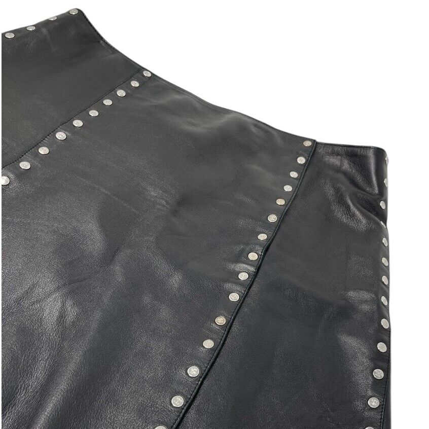 CELINE Vintage Macadam Logo Button Mini Skirt #38 Black Silver Leather