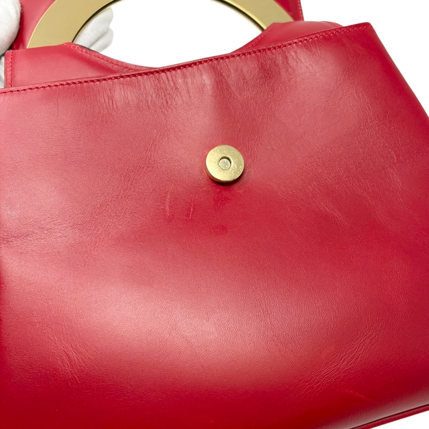 CELINE Vintage Logo Circle Flap 2way Shoulder Bag Red Gold Leather 902080