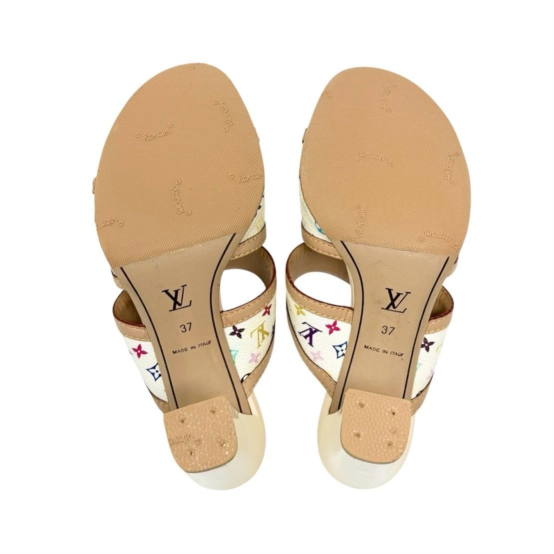 LOUIS VUITTON Vintage Monogram Multicolor Flower Sandals Heels #37 White 902030