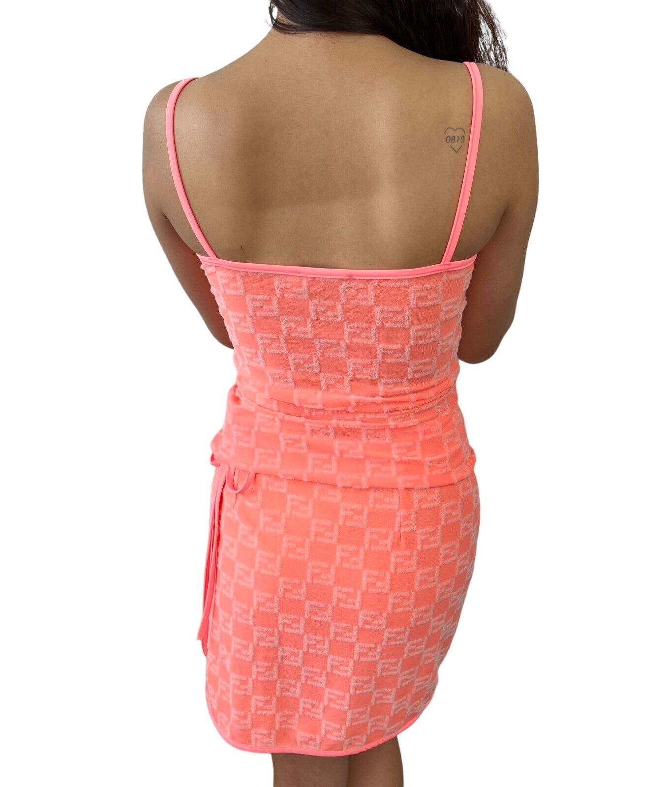 FENDI Vintage Zucchino Monogram Camisole Skirt Set Terrycloth Pink Nylon RankAB