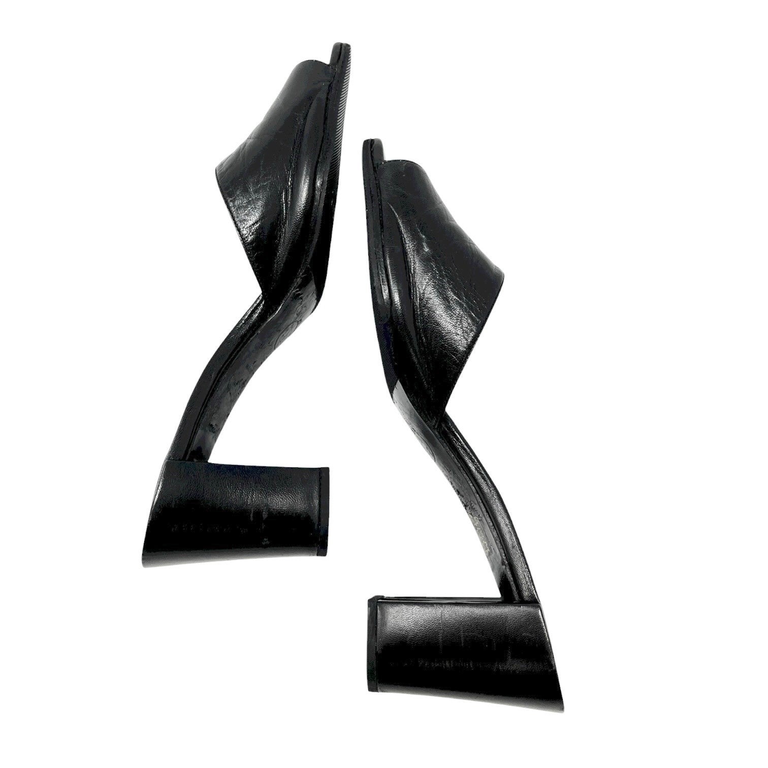 CHANEL Vintage CC Mark Logo Sandals #36 Heels Block Black Beige Leather