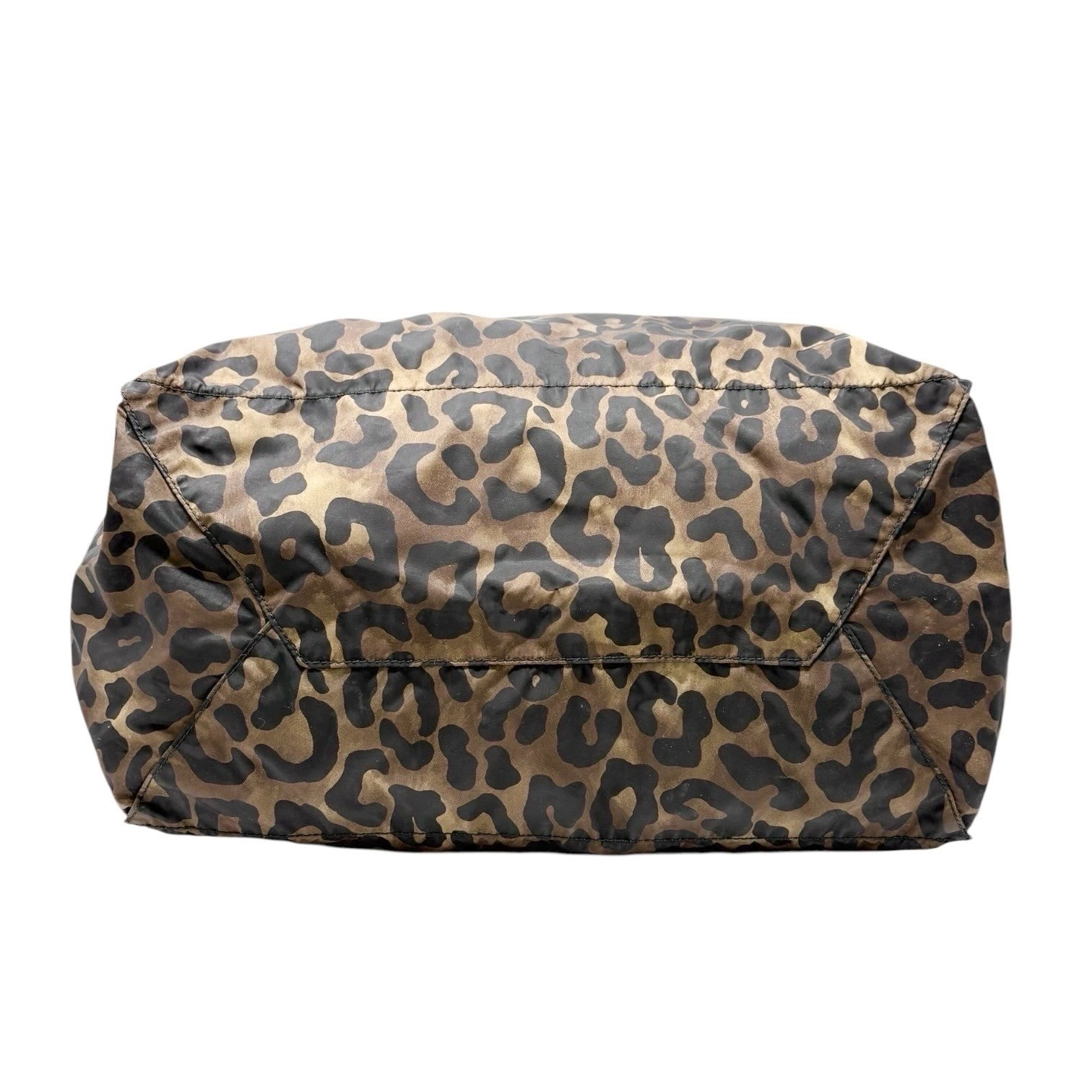 PRADA Vintage Logo Leopard Tote Shoulder Bag Khaki Black Silver Nylon Leather