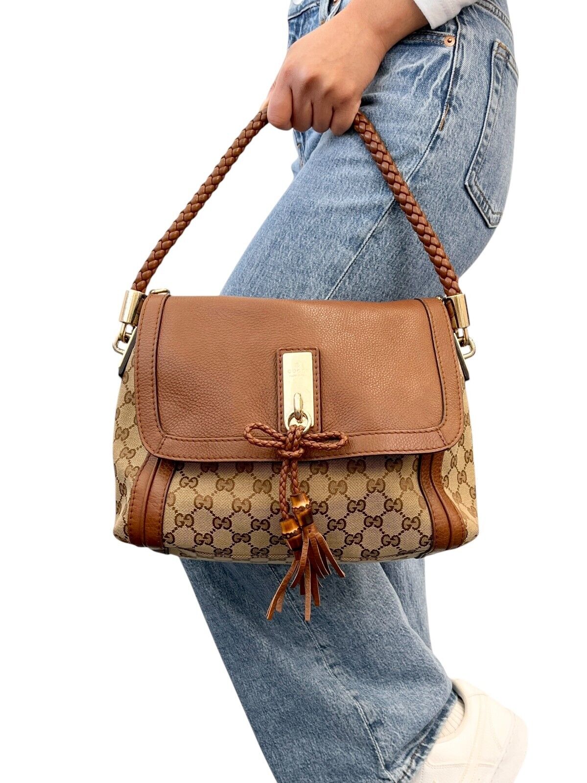 GUCCI Vintage GG Monogram Logo 2way Crossbody Shoulder Bag Beige Brown Canvas