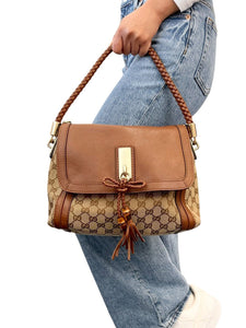 GUCCI Vintage GG Monogram Logo 2way Crossbody Shoulder Bag Beige Brown Canvas