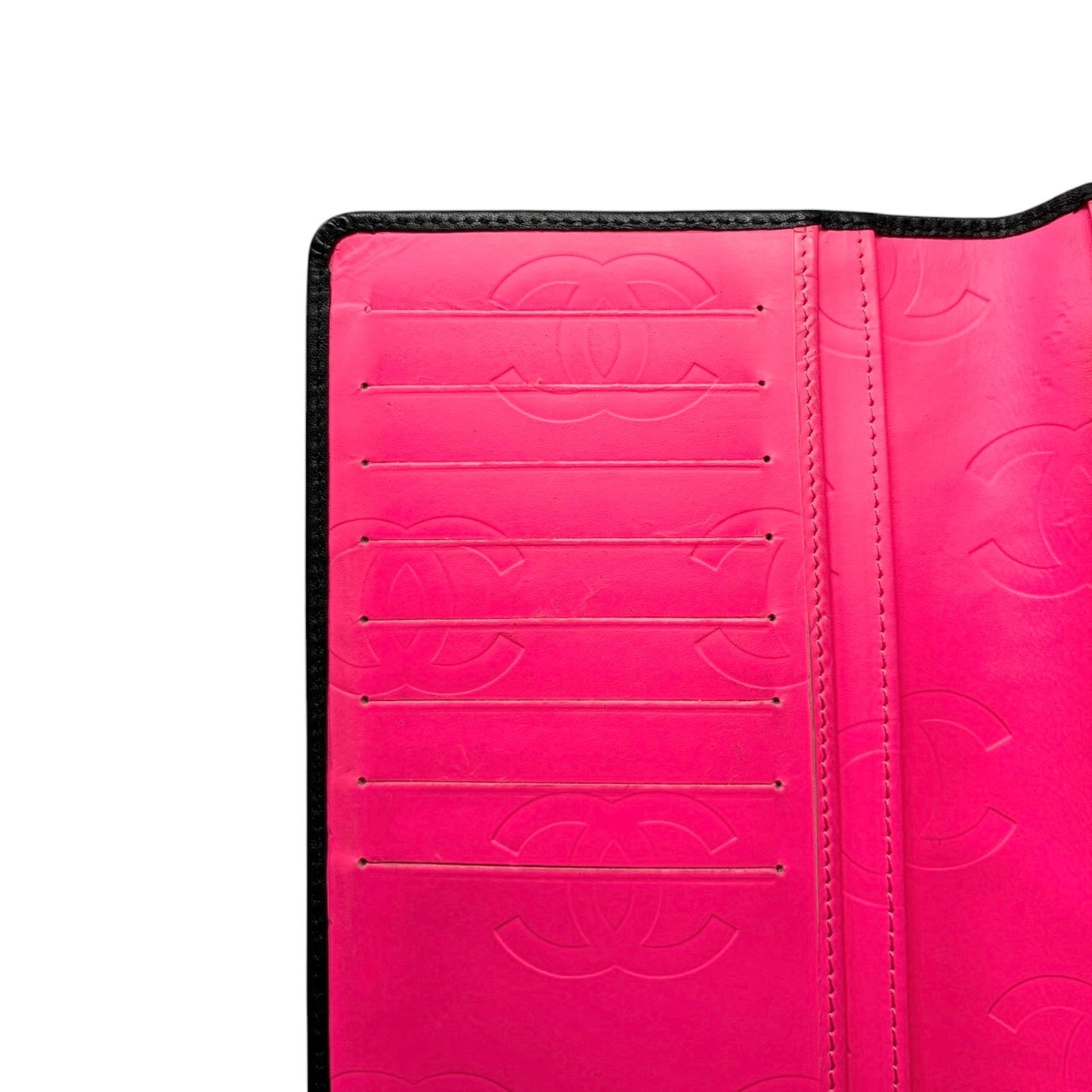 CHANEL Vintage Cambon Line CC Logo Quilted Wallet Black Pink Leather 902007