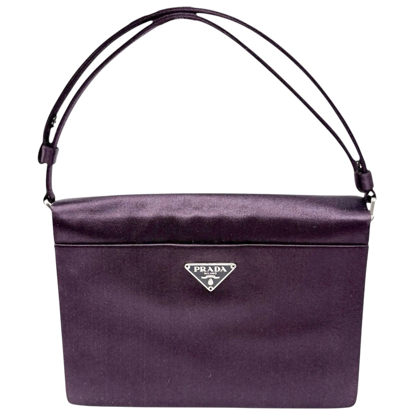 PRADA Vintage Triangle Logo Satin Shoulder Mini Bag Handbag Purple Silver