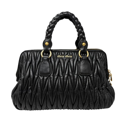 Miu Miu Vintage Quilted Tote Top Handle Bag Black Gold Leather Zip 902310