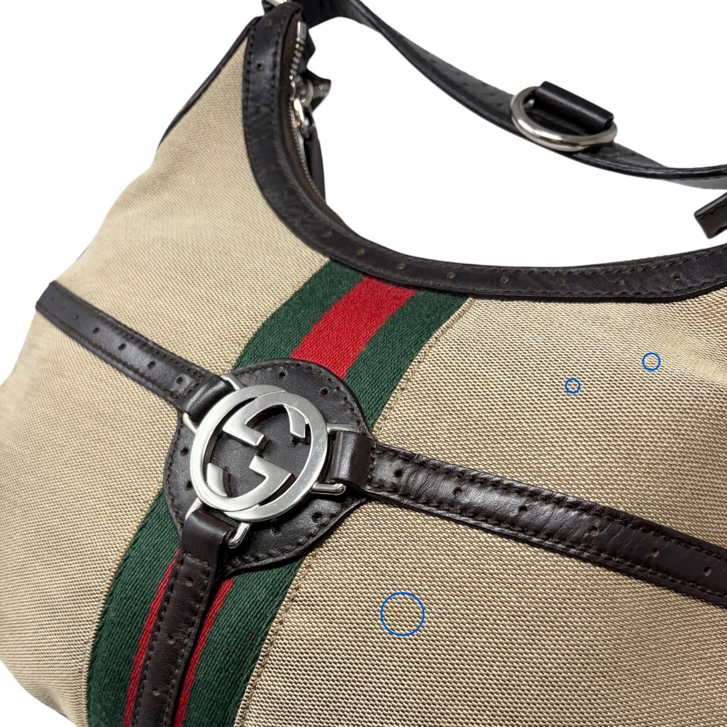 GUCCI Vintage Web Stripe Interlocking GG Logo Canvas Hobo Bag Beige 902206