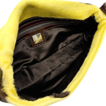 FENDI Vintage FF  Cow Mamma Baguette Bag Yellow Brown Pony Calf Hair 902801