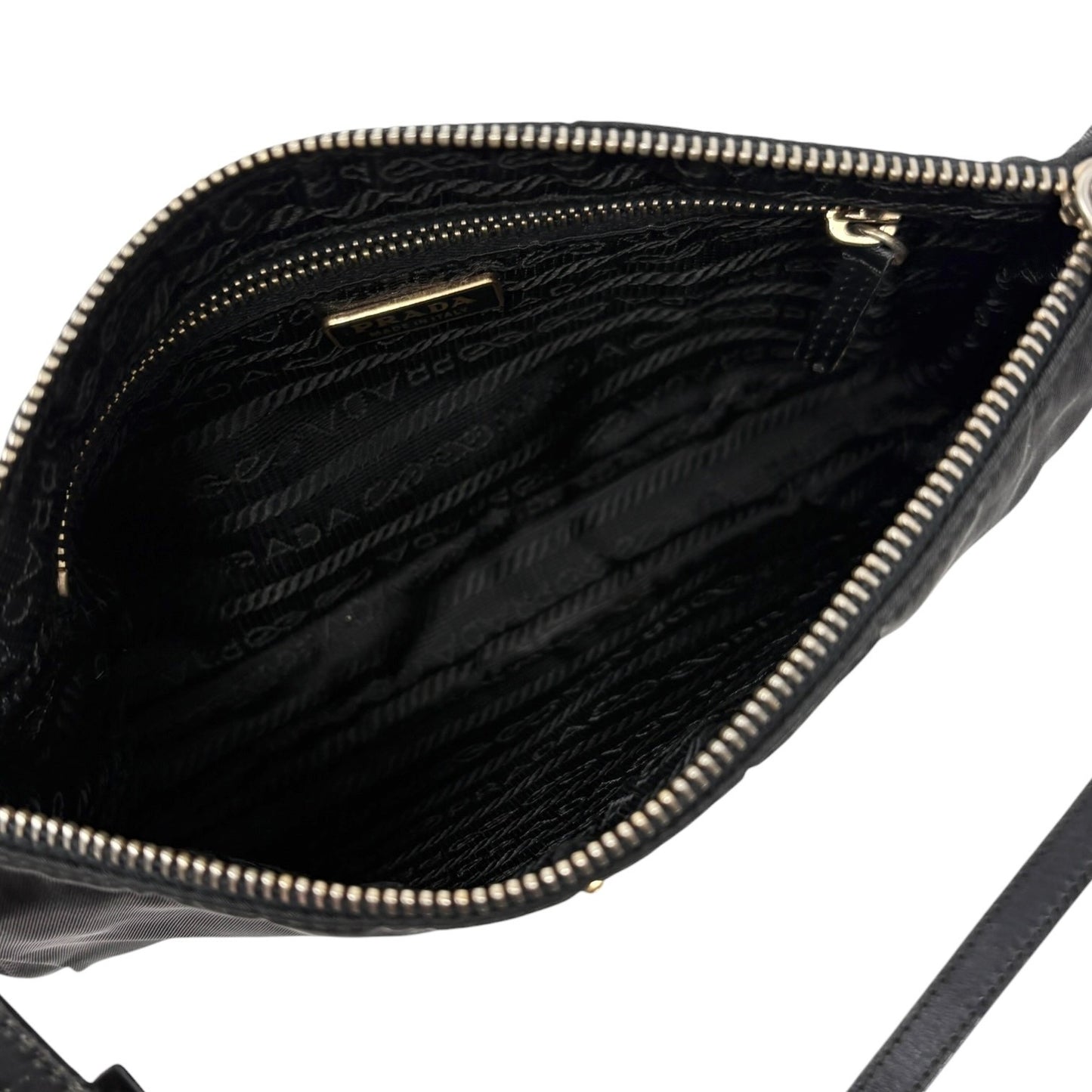 PRADA Vintage Triangle Logo Tessuto Nylon Mini Shoulder Bag Black Gold 902301