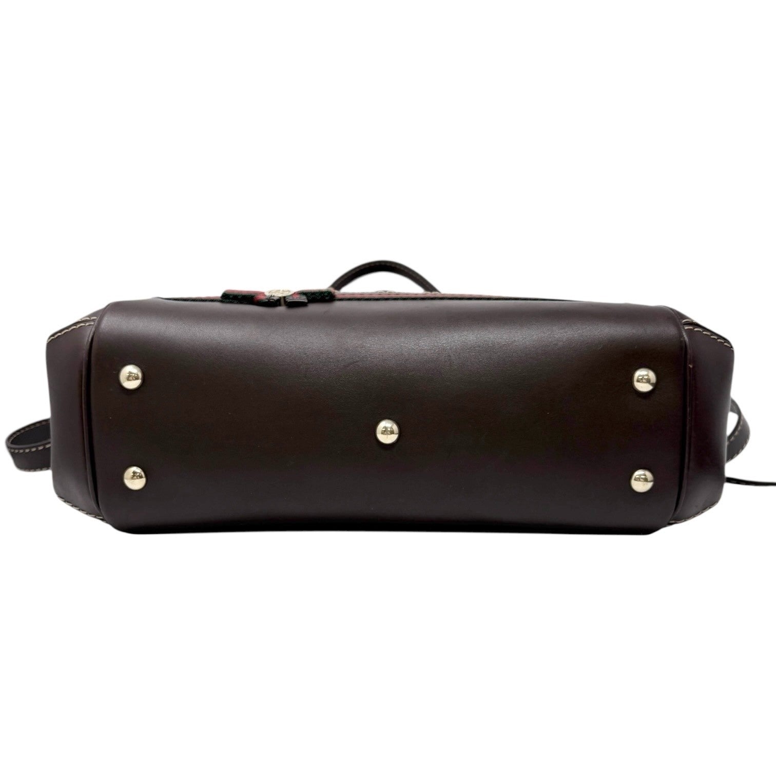 GUCCI Vintage GG Monogram Web Stripe 2way Shoulder Bag Beige Brown Ribbon