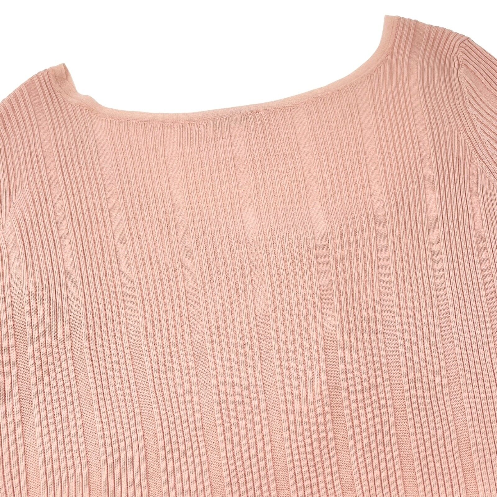 CHANEL Vintage 07P CC Logo Rib Knit Top #46 T-shirt Pink Gold Cotton Rank AB