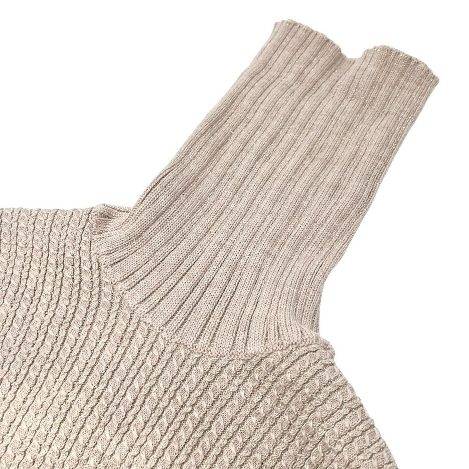 CHANEL Vintage 01A CC Logo Turtleneck Knit Top #42 Pink Beige Wool Sleeveless