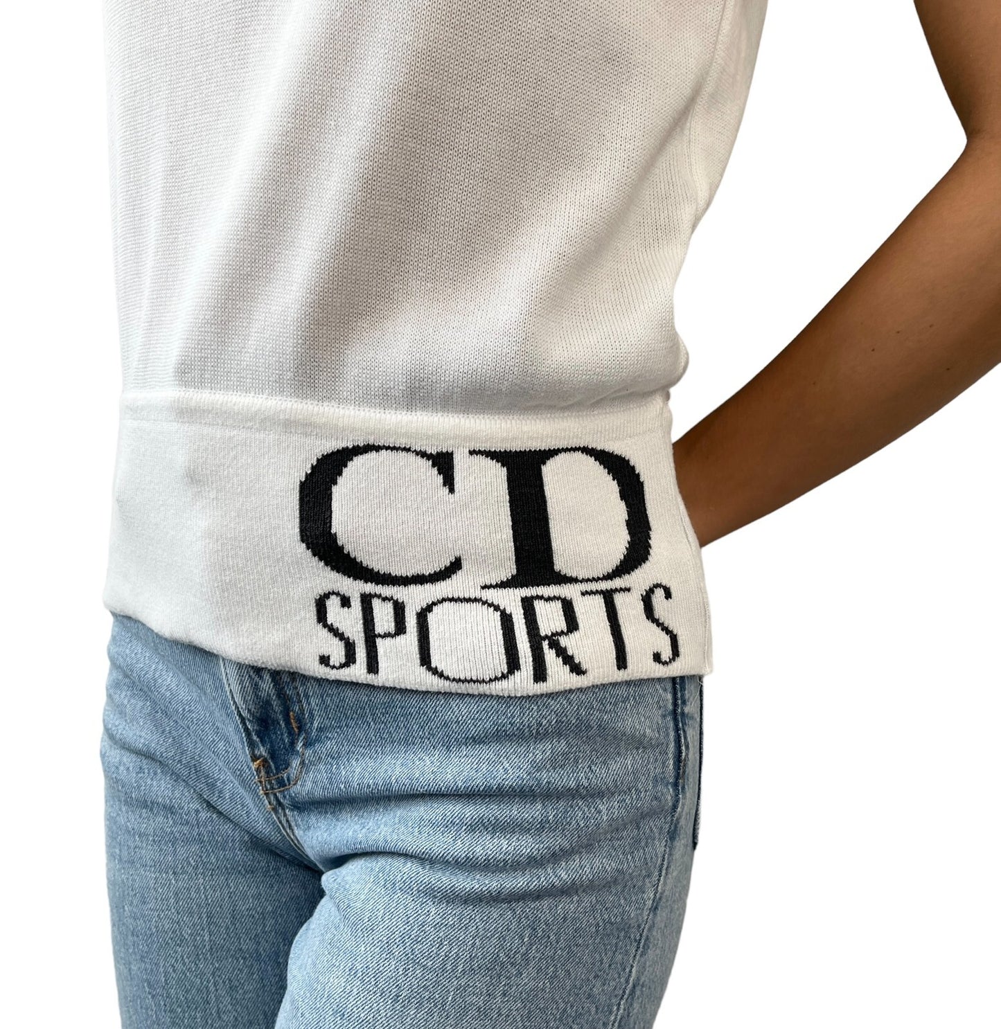 Christian Dior Sports Vintage Big Logo Sleeveless Top #S White Cotton Rank AB
