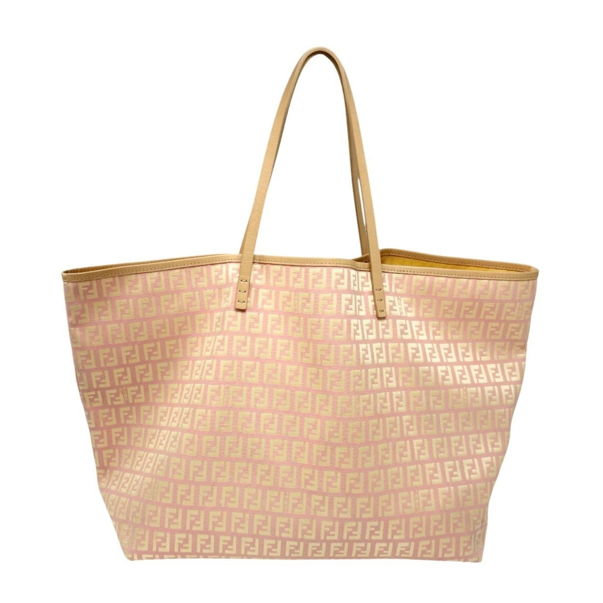FENDI Vintage Zucchino Tote Shoulder Bag w/Pouch Pink Beige Canvas 902360