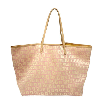 FENDI Vintage Zucchino Tote Shoulder Bag w/Pouch Pink Beige Canvas 902360