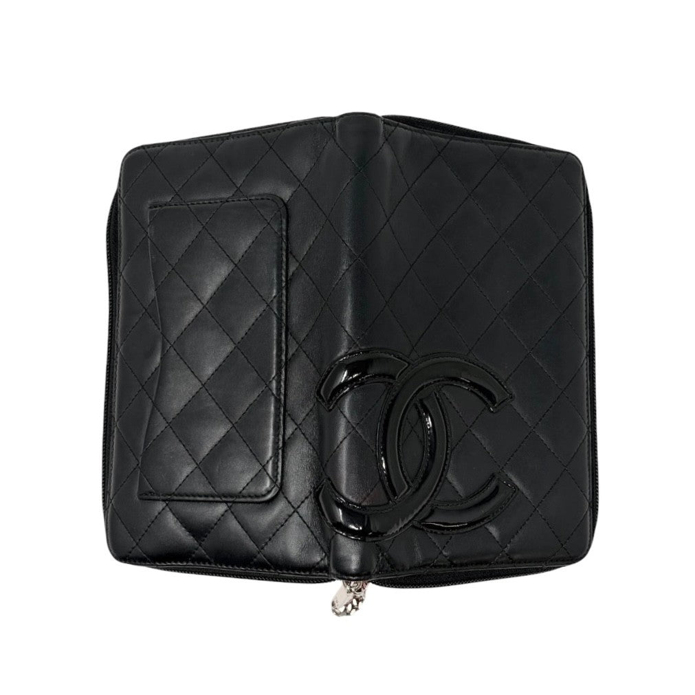 CHANEL Vintage Cambon Line CC Logo Quilted Wallet Black Pink Leather  902229