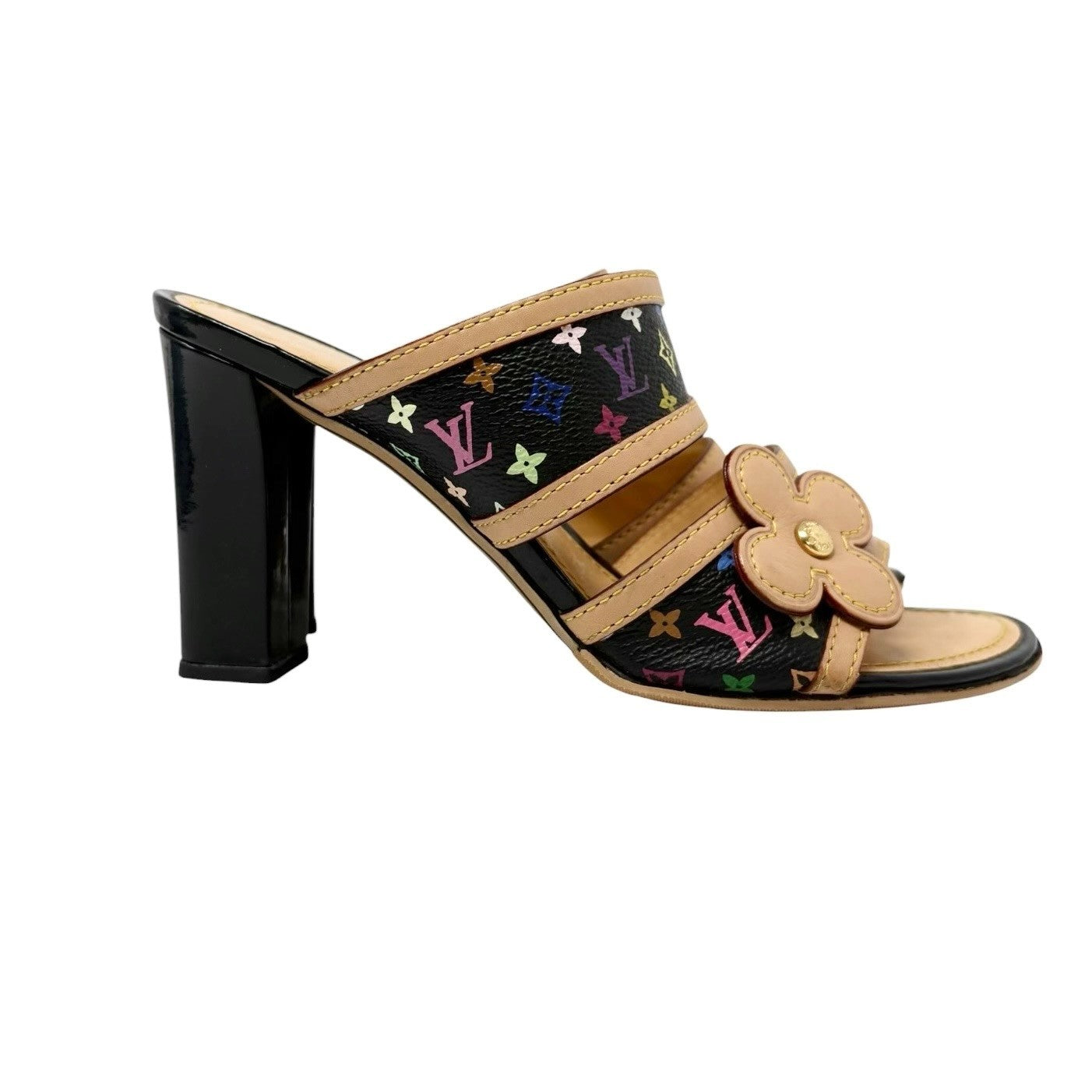 LOUIS VUITTON Vintage Monogram Multicolor Flower Sandals Heels #36.5 901940