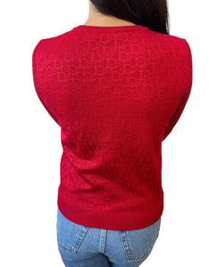 Christian Dior Vintage Trotter Monogram Knit Sweater #L Top Red Wool Rank AB