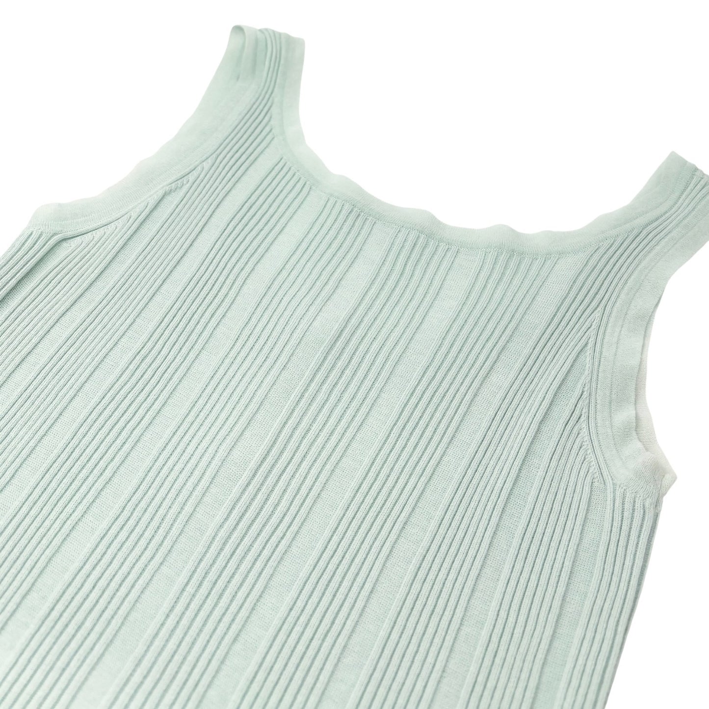 CHANEL Vintage 07P CC Logo Ribbed Tank Top #36 Sleeveless Button Mint Green