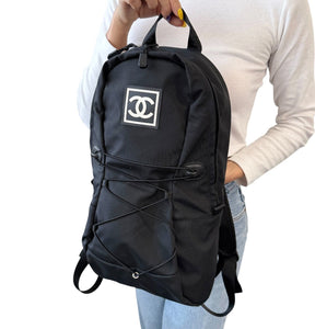 CHANEL Sport Vintage 2004 CC Mark Logo Backpack Black White Nylon Leather Zip