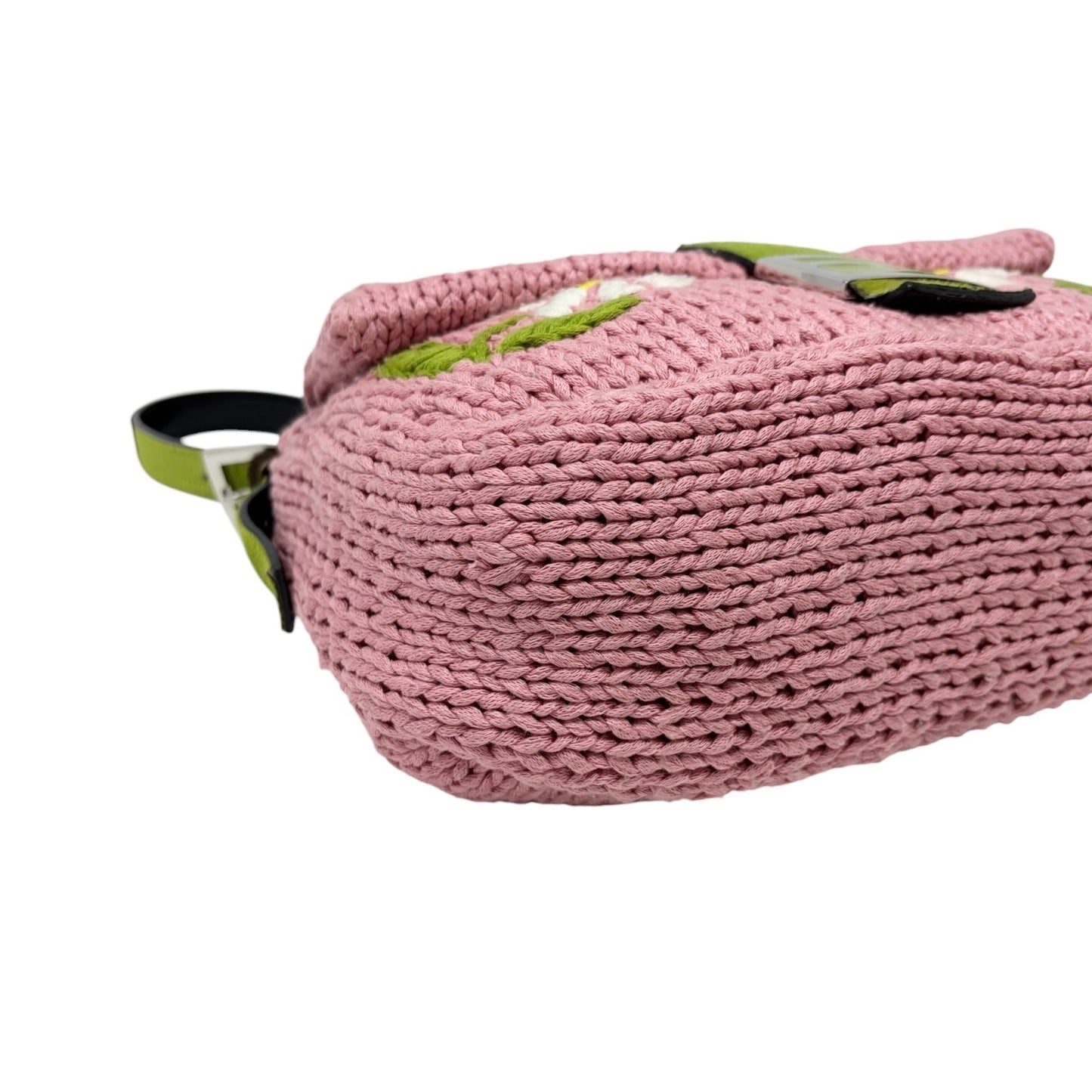 FENDI Vintage Mamma Baguette Crochet Shoulder Bag Flower Pink Wool 901957