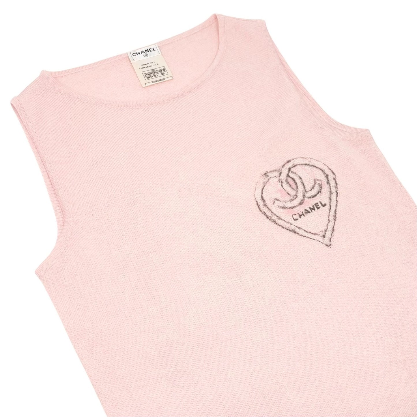 CHANEL Vintage 09C CC Heart Motif Cashmere Knit Tank Top #36 Pink 901824