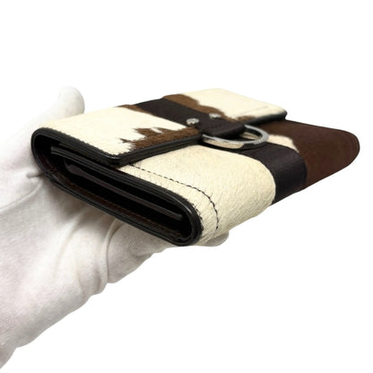 Dior Vintage Logo Cow Print Pony Calf Hair Mini Wallet Brown White 901888