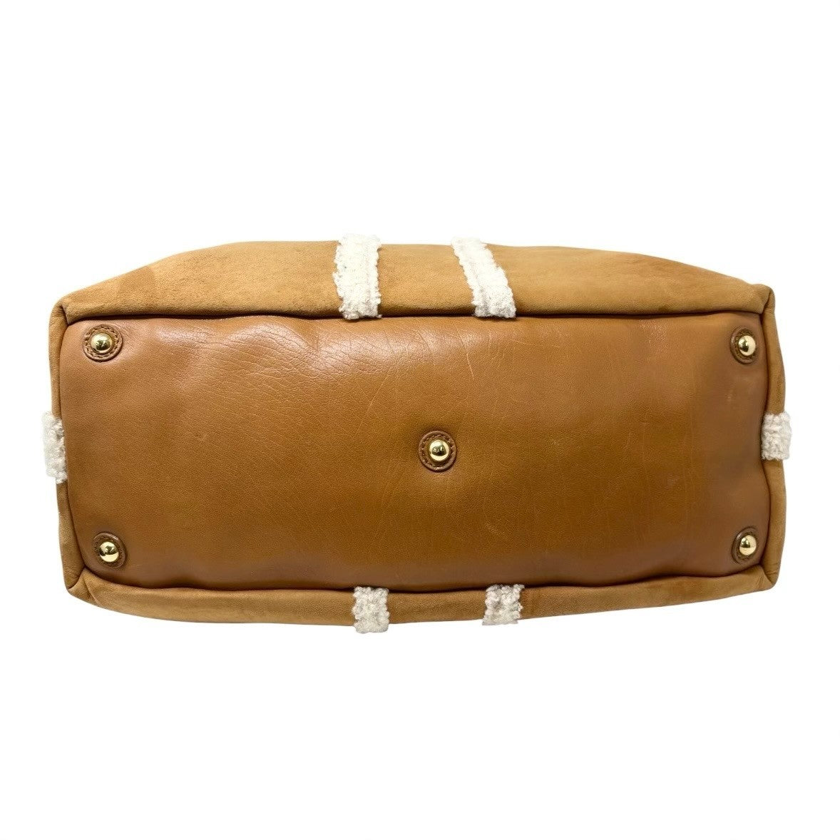 Yves Saint Laurent Vintage YSL Logo Boa Boston Bag Brown Cream Suede 902808