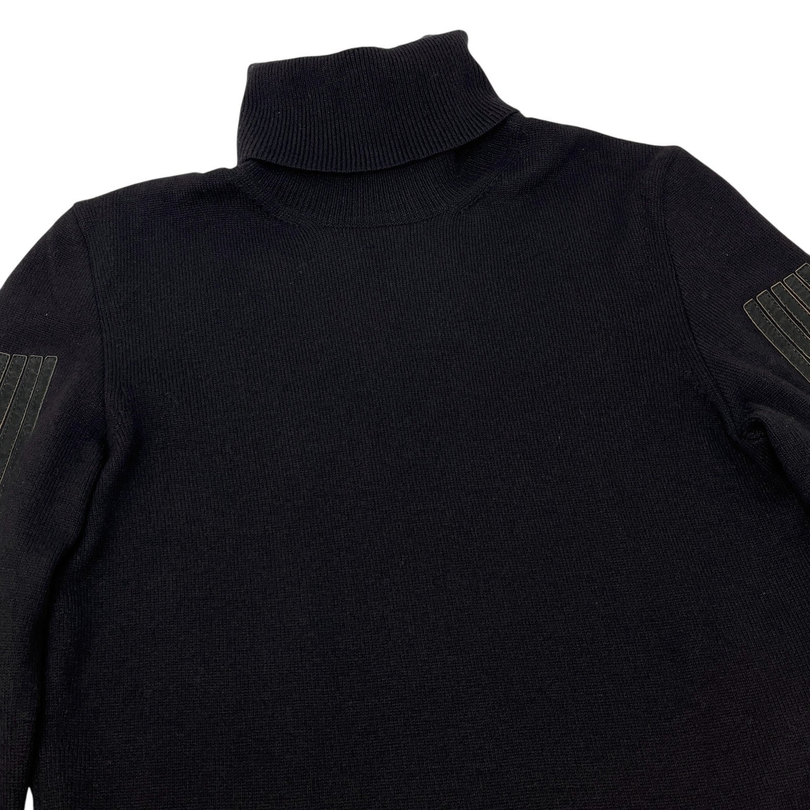 CHANEL Vintage P42169 CC Logo Turtleneck Knit Sweater Top #34 Stripe Black Wool