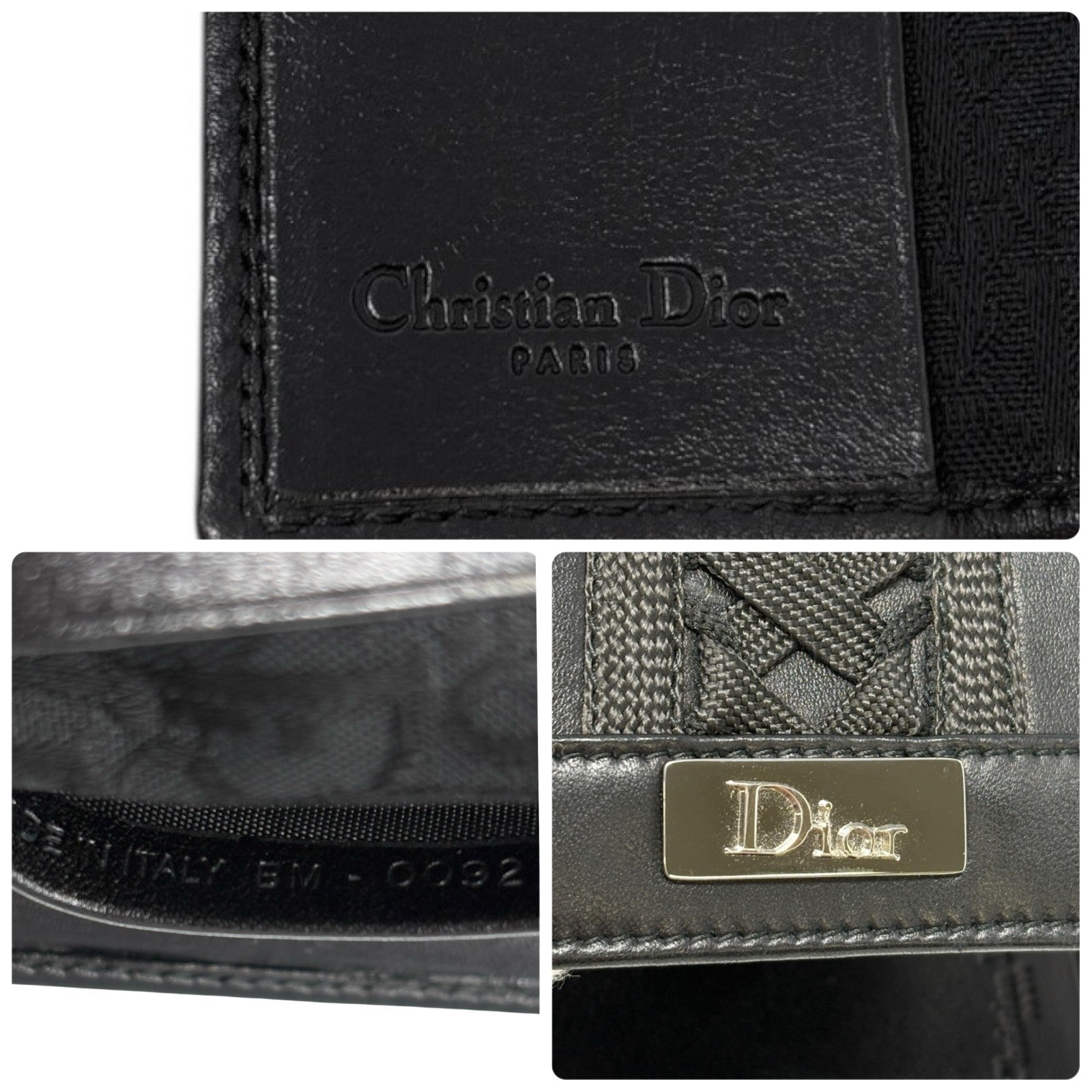 Christian Dior Vintage 2002 Logo Admit It Key Card Case Black Silver Leather