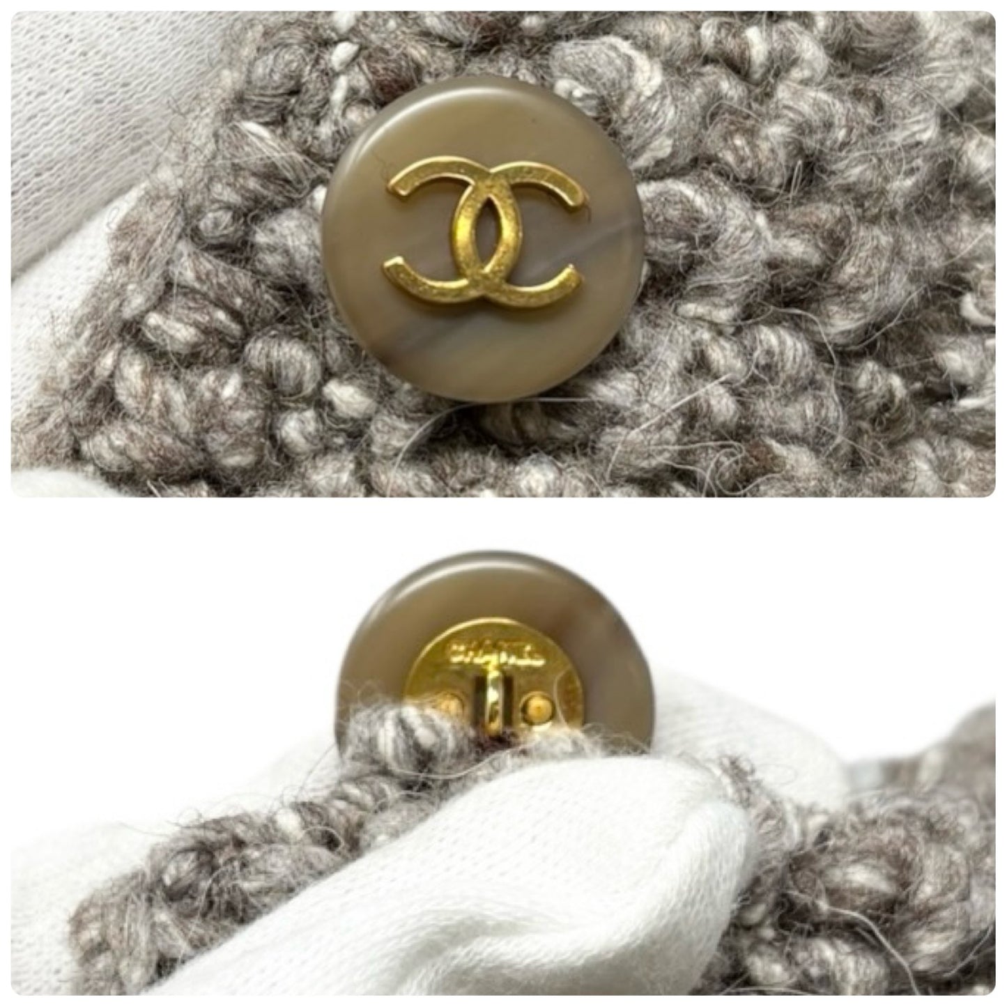 CHANEL Vintage 93A CC Logo Button Long Knit Cardigan Sweater #36 Beige Gray