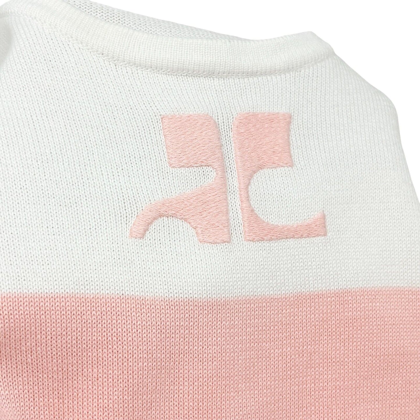 Courreges Vintage Logo Bicolor Knit T-shirt #9R Top Pink White Cotton Rank AB