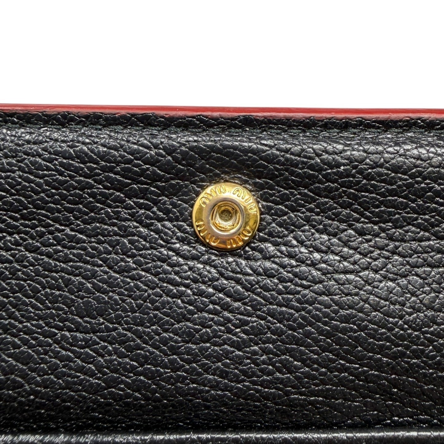 miumiu Vintage Logo Heart Print Mini Bifold Wallet Black Red Leather 901983