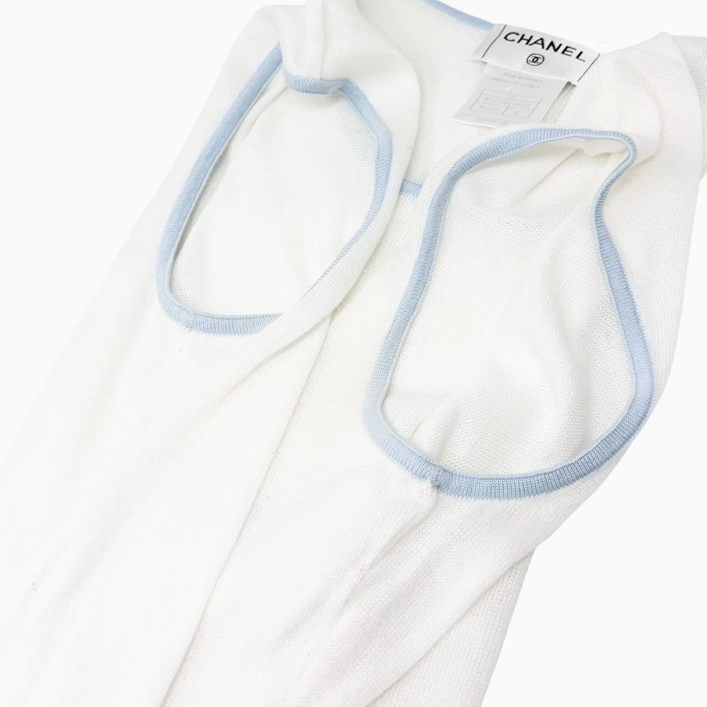 CHANEL Vintage 00S CC Logo Knit Tank Top #42 Sleeveless Blue White 901947