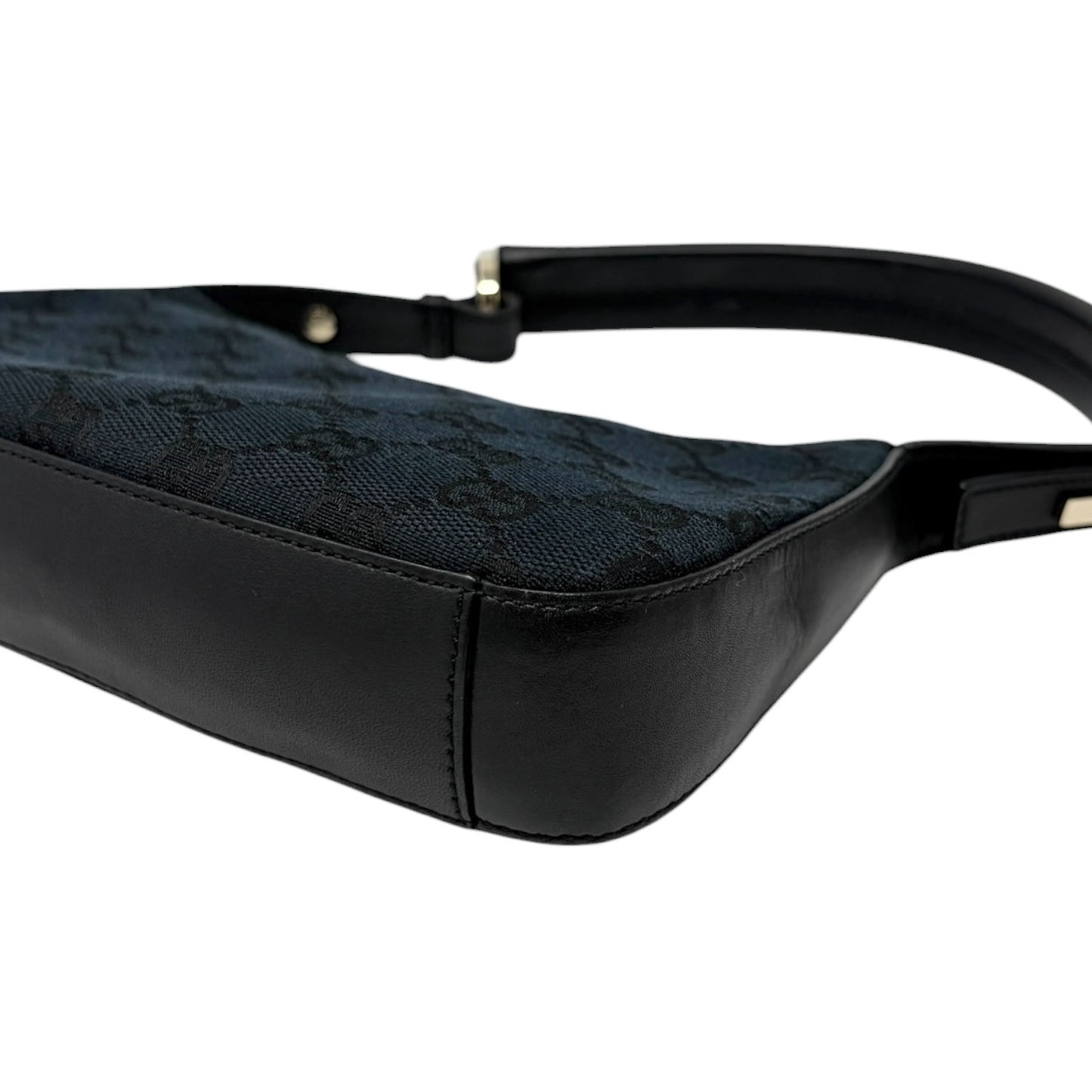 GUCCI Vintage GG Monogram Logo Canvas Pochette Mini Bag Dark Blue Gold Leather