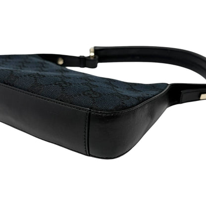 GUCCI Vintage GG Monogram Logo Canvas Pochette Mini Bag Dark Blue Gold Leather