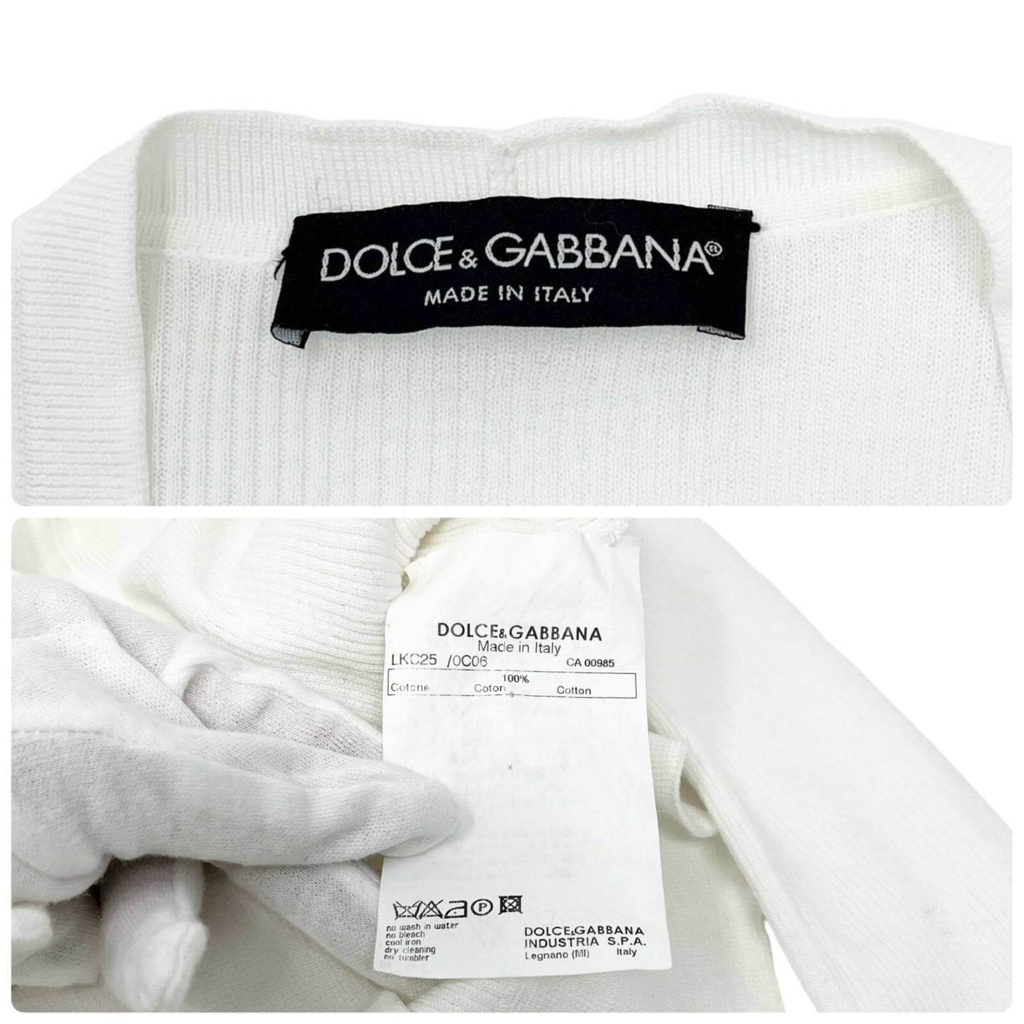 DOLCE&GABBANA Vintage Cardigan Sweater Button Rib V-neck White Cotton RankAB