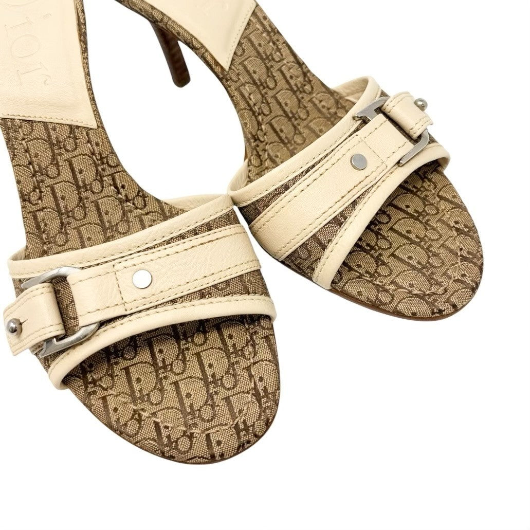 Christian Dior Vintage Trotter Monogram Sandals Heels #36.5 Beige Cream 902256