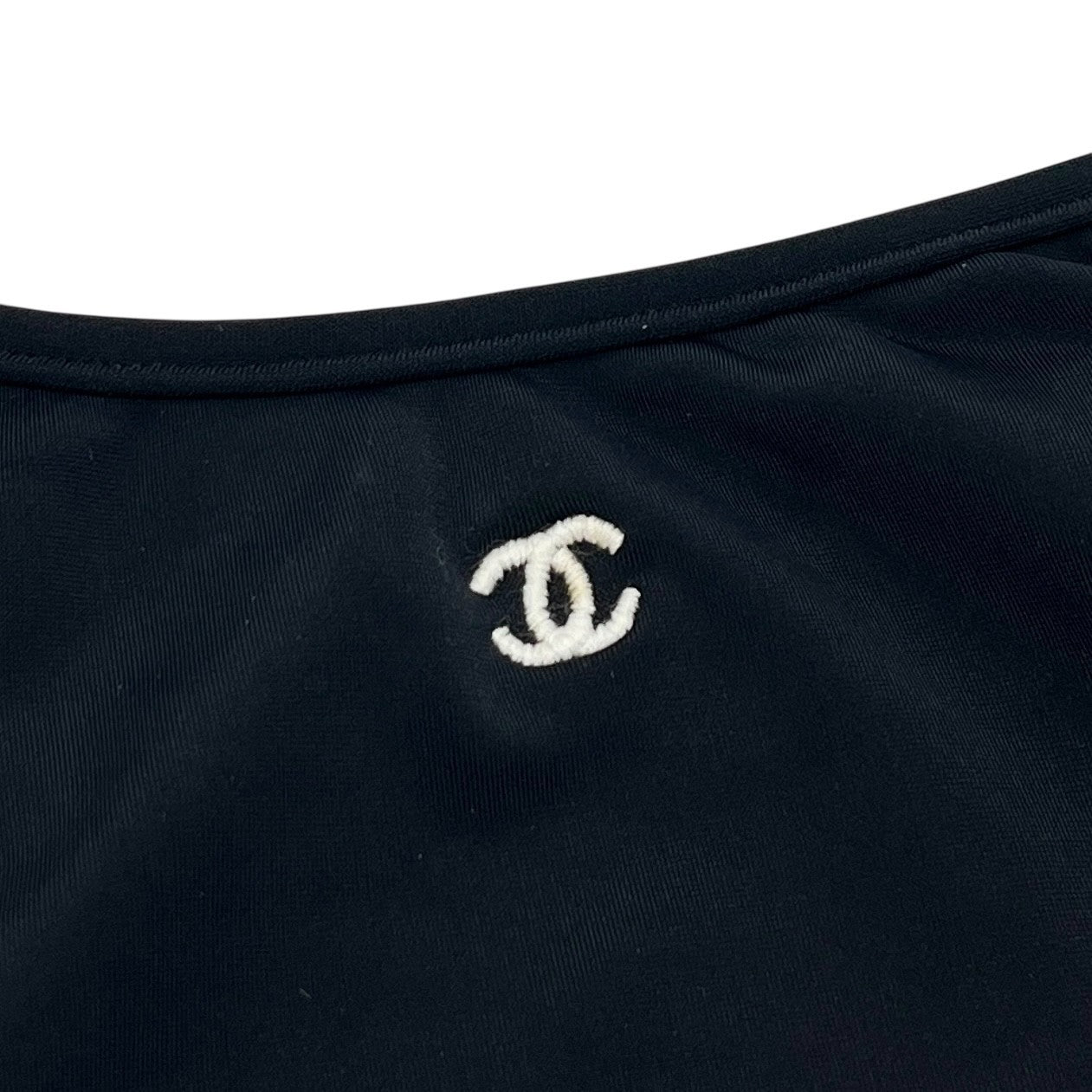 CHANEL Vintage 97C CC Mark Logo Swimsuit Swimwear One-piece Black White Nylon