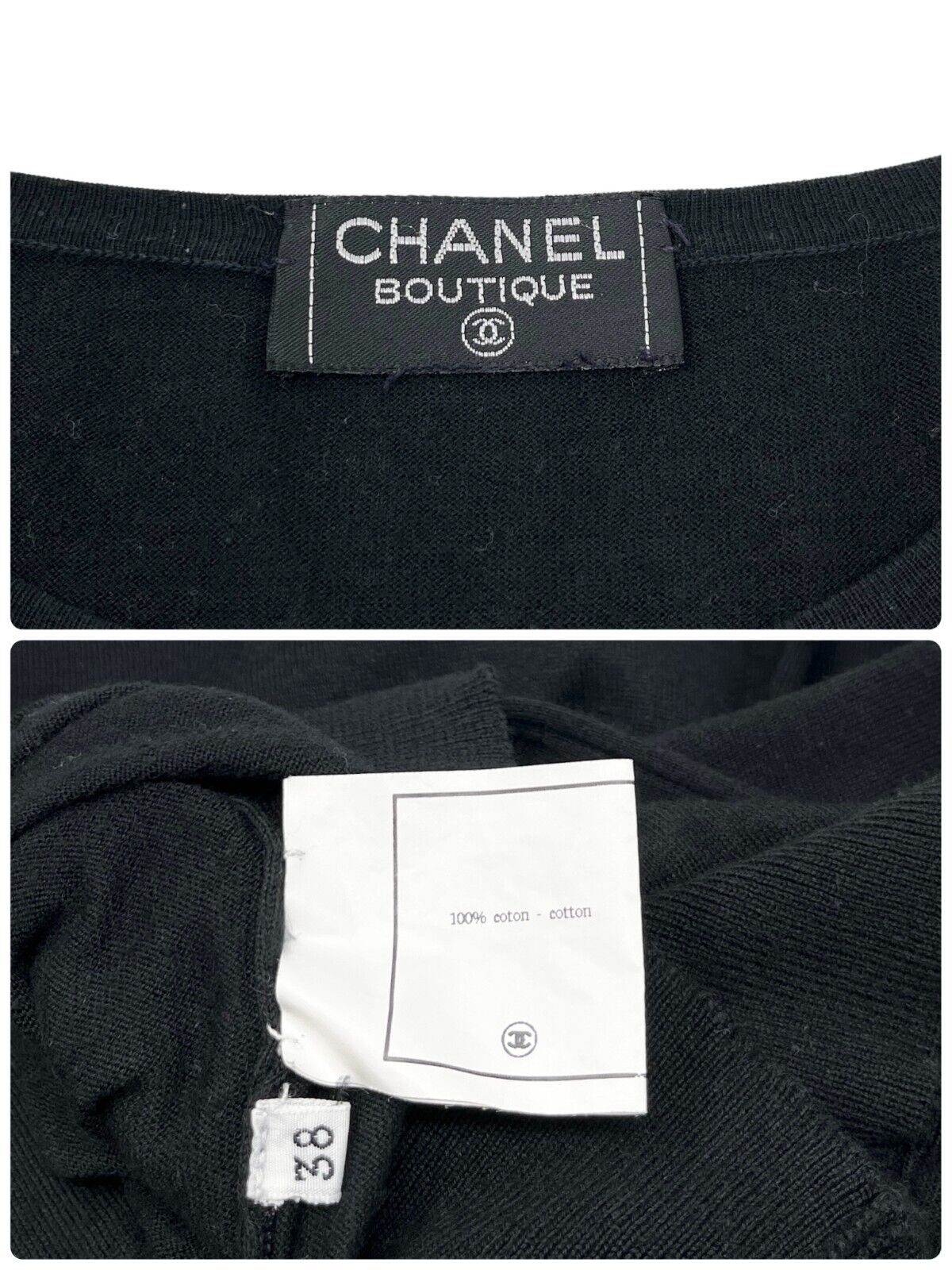 CHANEL Vintage 95C CC Long Sleeve Knit Top #38 Pullover Black Cotton RankAB