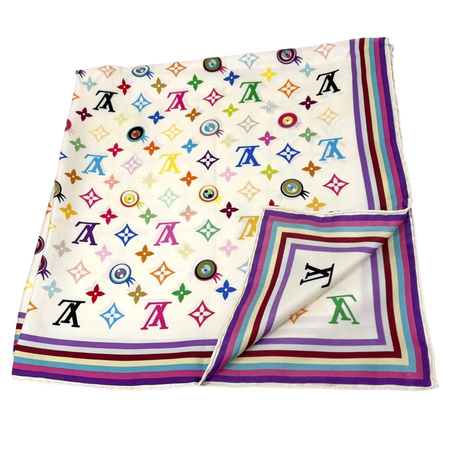 LOUIS VUITTON Vintage Eye Love Monogram Multicolor Logo Scarf Wrap Shawl