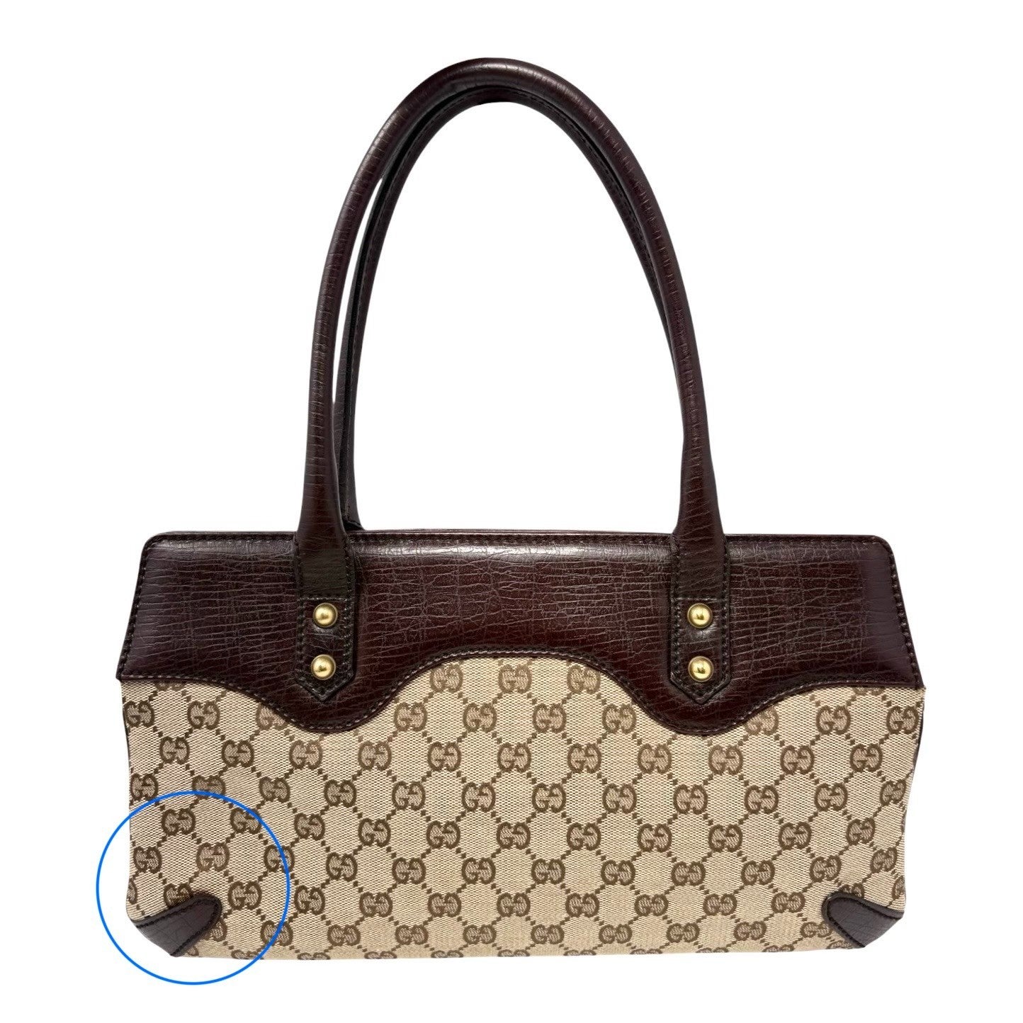 GUCCI Vintage GG Monogram Horsebit Chain Tote Bag Beige Brown Canvas 901926