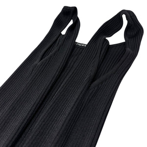 CHANEL Vintage 97P CC Logo Ribbed Long Dress #40 Sleeveless Black Rayon Button