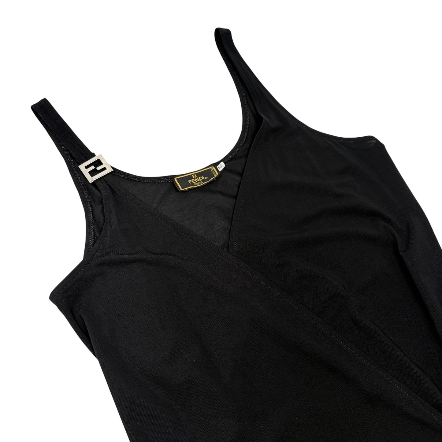 FENDI Vintage FF Logo Sleeveless Dress One-piece #42 Black Silver Nylon 901809